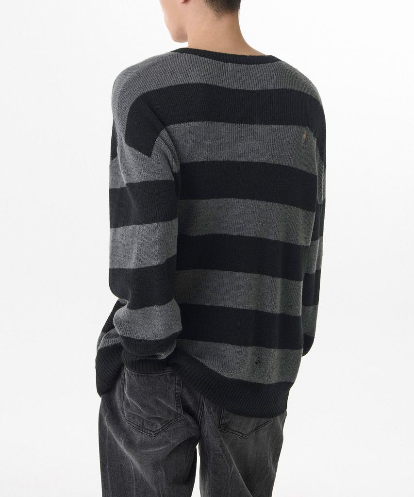 MUSINSA STANDARD 90S Grunge Stripe Crew Neck Knit [Gray/Black]