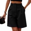 Women's Casual Loose Beach Pants Solid Color Loose High Waist Casual Fifth Pants With Pockets