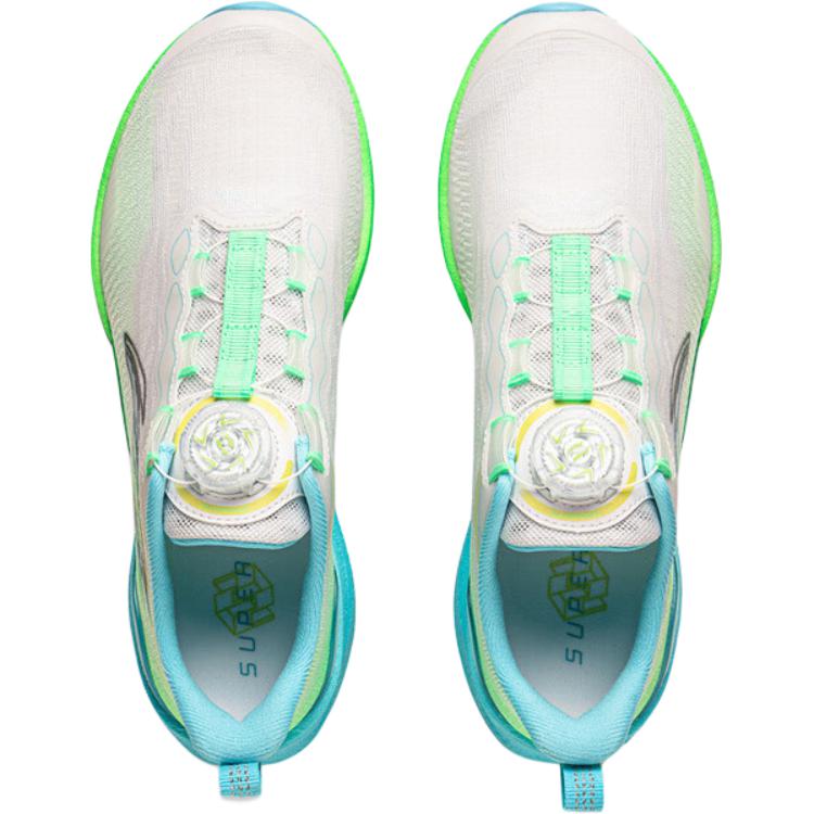 Li Ning Chaussures de Running pour Enfants Ultra Légères Polyvalentes Confortables Absorbant les Chocs Résistantes à l'Usure Tige Basse Chaussures de Running pour Enfants Blanc Vert Bleu YKFV042-41