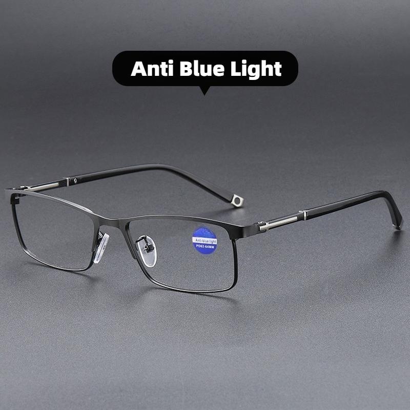 Multifocal Photochromic Presbyopia Glasses Stylish Square-frame Metal Business Eyewear Blue Light-blocking Reading Glasses