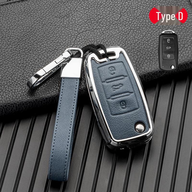 Metal Double-Sided Leather Car Key Cover for Volkswagen Magotan, Lavida, Golf 8, Sagitar - Signal-Friendly