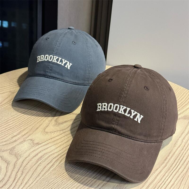Four Seasons Cotton Wide Brim Letter Embroidery Cap Female Face Small Out of the Street Shade Baseball Cap Couple Ins Versatile