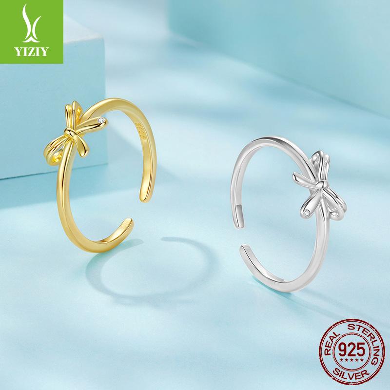 S925 Sterling Silver Bow Plain Ring, Gentle Lady Temperament Open Ring Jewelry
