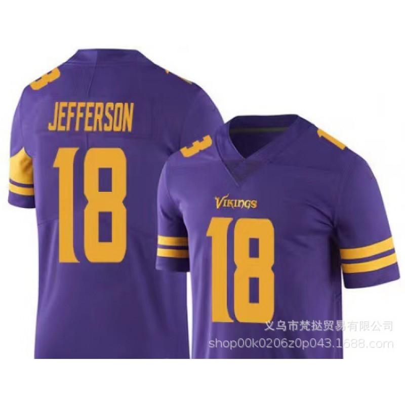 NFL Minnesota Vikings 18 Jefferson 9 McCarthy Purple White Embroidered Football Jersey Mens Short Sleeve Sportswear