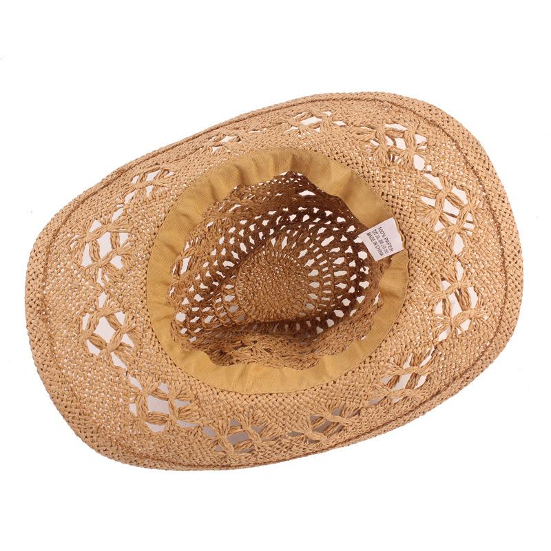 Fashion Hollowed Jazz Hat Handmade Cowboy Straw Hat Women Men Summer Outdoor Travel Beach Hats Unisex Solid Western Sunshade Cap