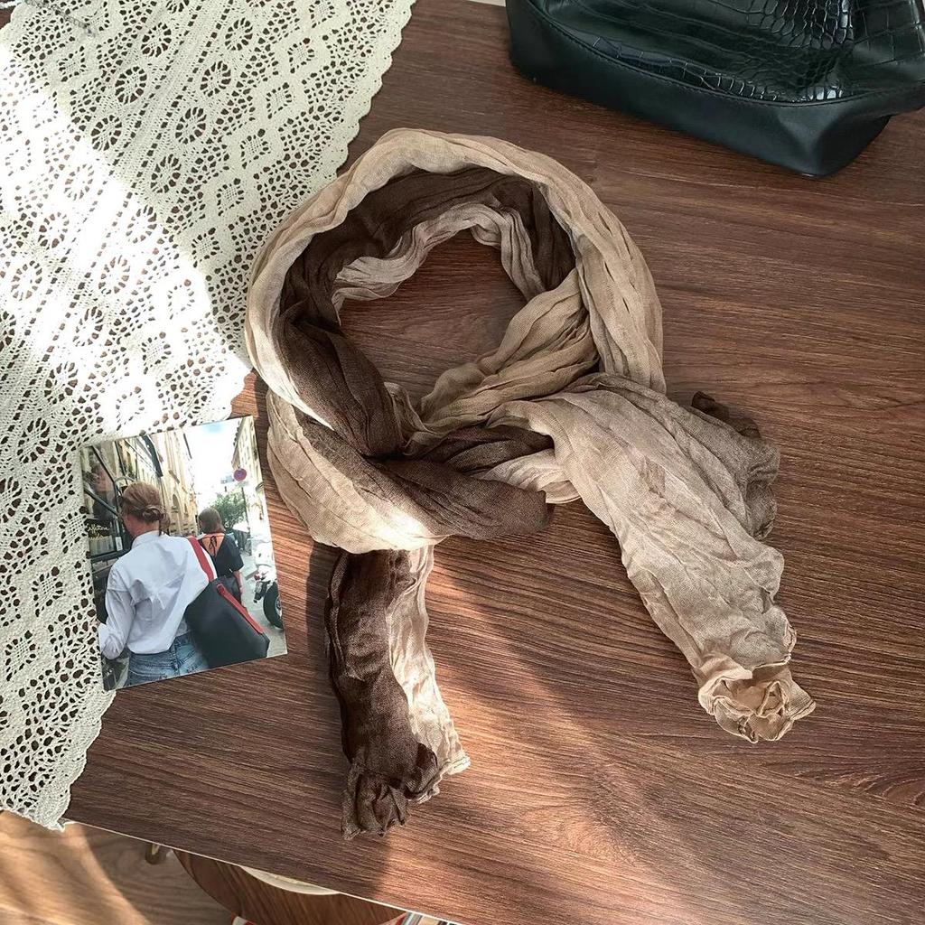 HOT Women's Gradient Color Linen Scarf Travel Wrinkle Hijab Scarf Linen Striped Scarves Thin Shawl Soft Shawl Female Wrap Shawls
