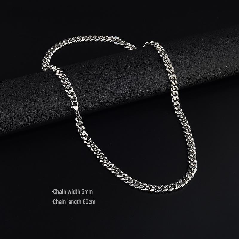 Trendy Unisex Cuban Six-Sided Polished Necklace: Versatile High-Quality Titanium Steel Chain