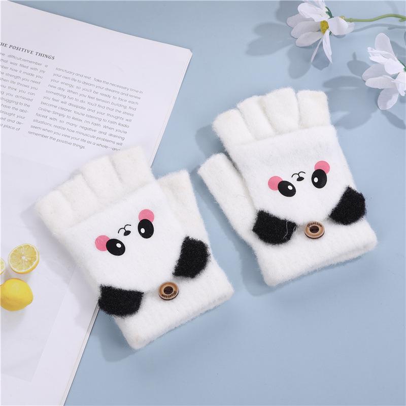Children's Gloves Winter Baby Warm and Thickened Girls Anti-freeze Fingerless Writing Half-finger Flip Cover Kindergarten Boys