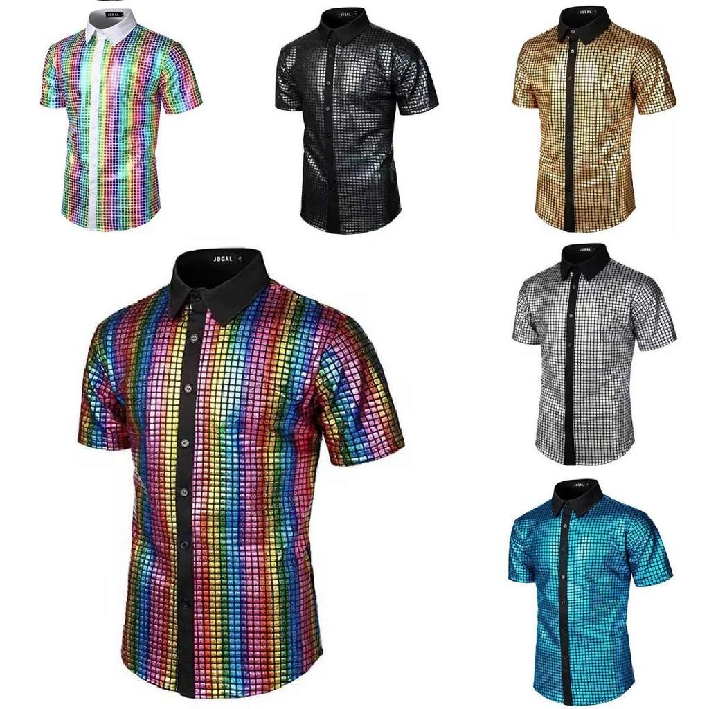 70s Disco Style Mens Costume Shirt With Sequin Details For Themed Events And Cosplay