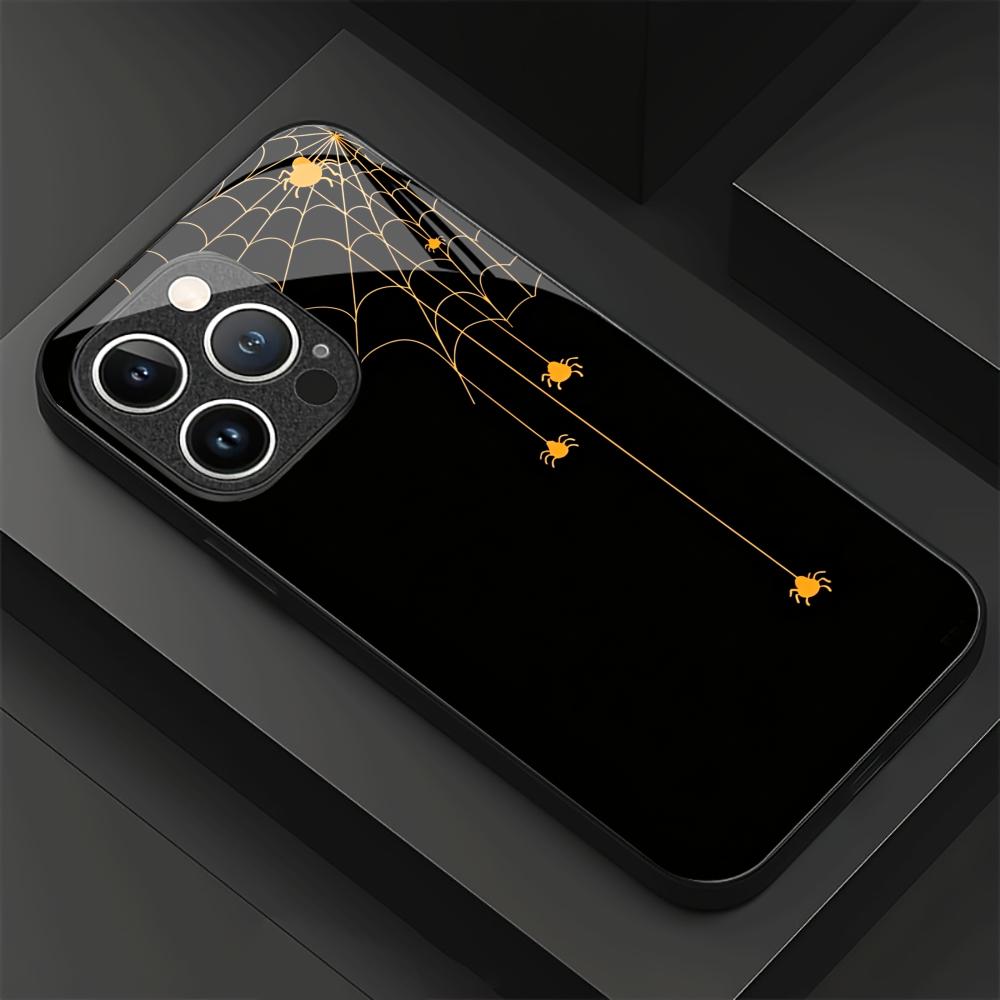 Spider Web Phone Case For iPhone 17 16 15 14 13 12 Plus Pro Max Hard Shockproof Glossy Glass Back Cover Anti-Fingerprint