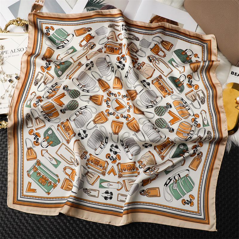 Neuer Druck 70*70cm Seiden-Quadrat-Schal Damen Halstuch Damen Stirnband Foulard Taschenband Haarband Dame Hijab Bandana Schals