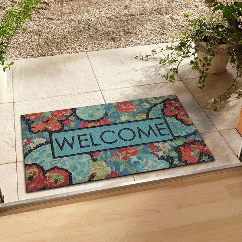 Welcome Floral Vintage Pattern Door Mat Colorful Decorative Non-slip Carpet Rug for Front Door Entryway Home Decoration Door Mat