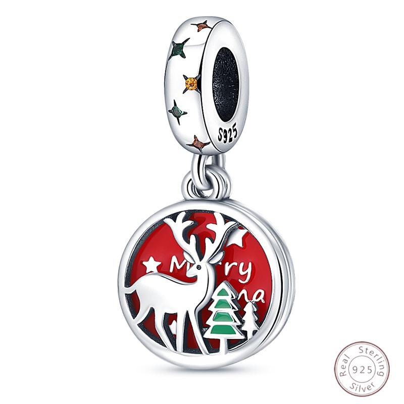 Christmas Charm Bead Pendant Copper Christmas Elk Santa Snowman Claus Charm Fit Original Bracelet Women Diy Jewelry