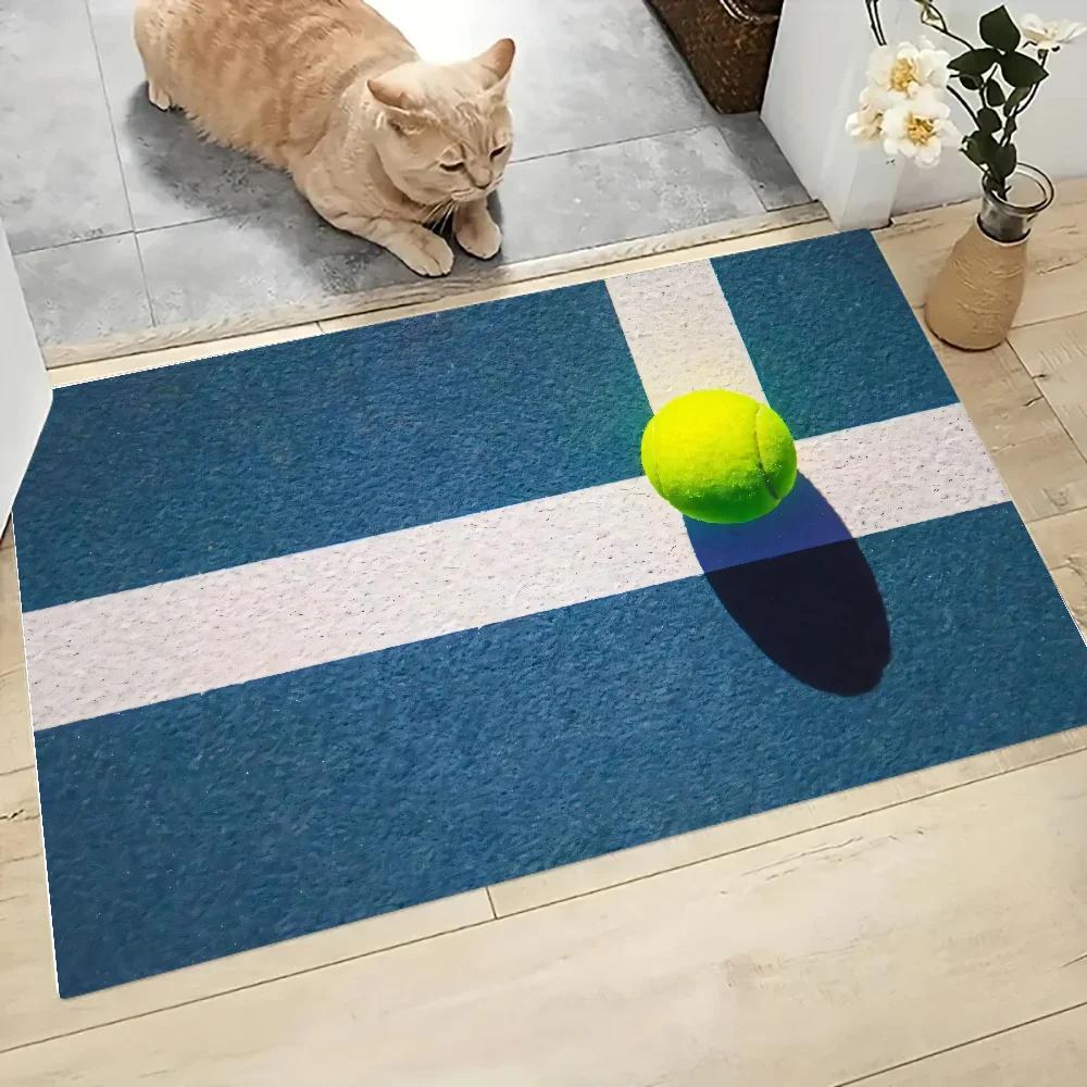 Tennis Court Floor Mat: Graphic Printed Flannel Doormat, Bathroom Kitchen Entrance Carpet, Stylish Home Decor