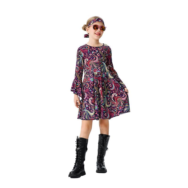 Halloween Kids Costume Little Girl Funny Vintage Hippie Kids Costume Table Performance Costume Dress