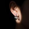Copper Two-Tone Huggie Hoop Earrings with Black and White CZ