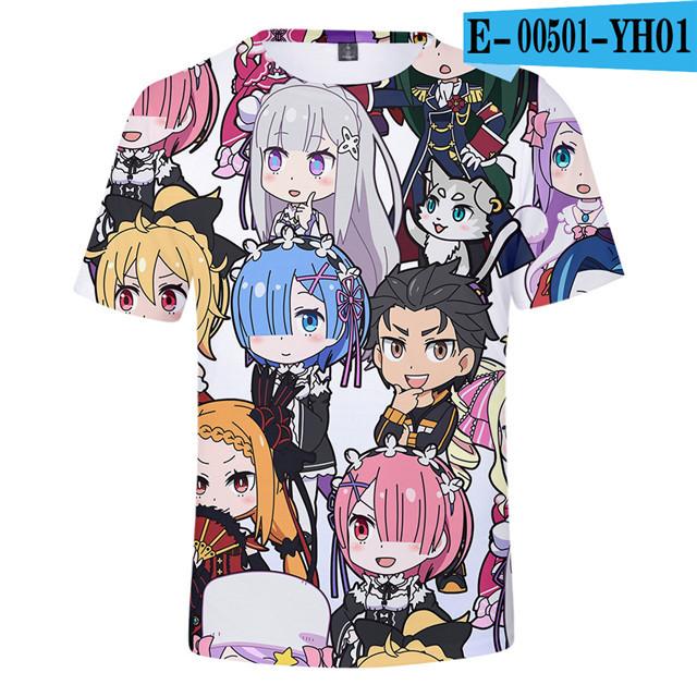 Re Zero 3D-bedrucktes T-Shirt, kurzärmelig, für Sommer, Männer und Frauen, Cartoon-Kleidung, Rem und Ram, japanisches Anime-Shirt, T-Shirts