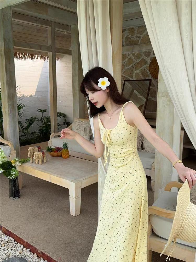 Petite Women's French Floral Lace-up A-line Maxi Dress: Spring 2026 Collection