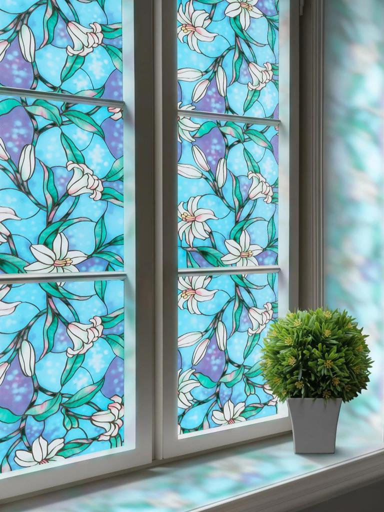 3D Stained PVC Window Film - Static Cling Thermal Insulation UV Blocking Privacy Cover for Home Office Glass Doors