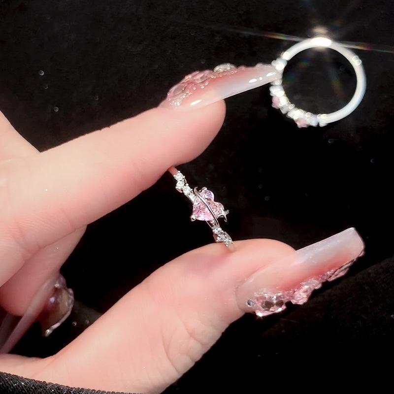 New Arrived Romantic Lovely Pink Bowknot Design Female Exquisite Jewelry Ring With Micro Bow Tie Zircon For Party And Dating