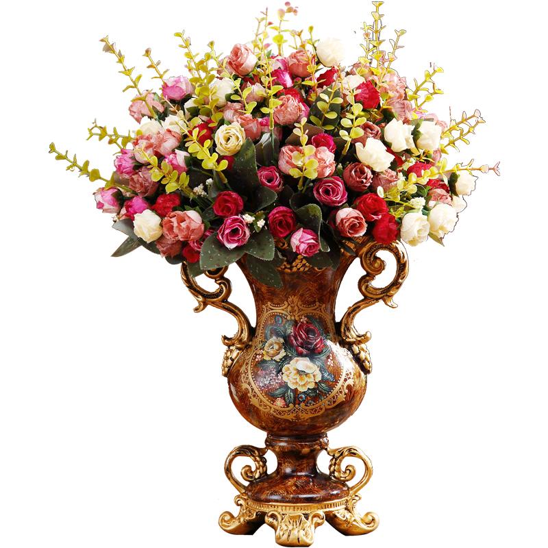 European Resin Vase+Artificial Flower Set Decor Home Livingroom Decoration TV Cabinet Cafe Flower Arrangement Flowerpot Crafts