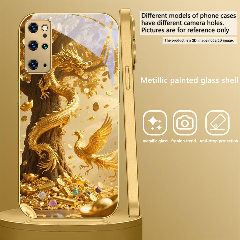 Golden Dragon Coiling For Samsung Galaxy S20 FE S21 S22 S23 Plus S24 Ultra S25Ultra S21+ S9+ S22Plus Golden Glass Phone Case