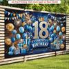 2D Flat Printed 18th Birthday Banner, Navy Blue & Gold Theme Photo Backdrop for Boys