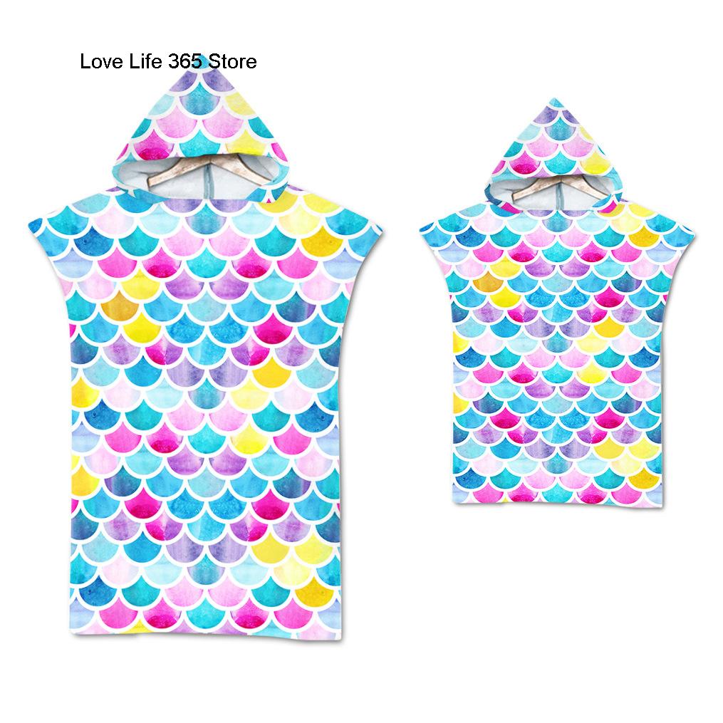 Regenbogen-Skala Mikrofaser Strandtuch Schnelltrocknend Kapuzenmantel Neoprenanzug Handtücher Erwachsene Kinder Eltern-Kind-Poncho Bademantel für Schwimmen Surfen