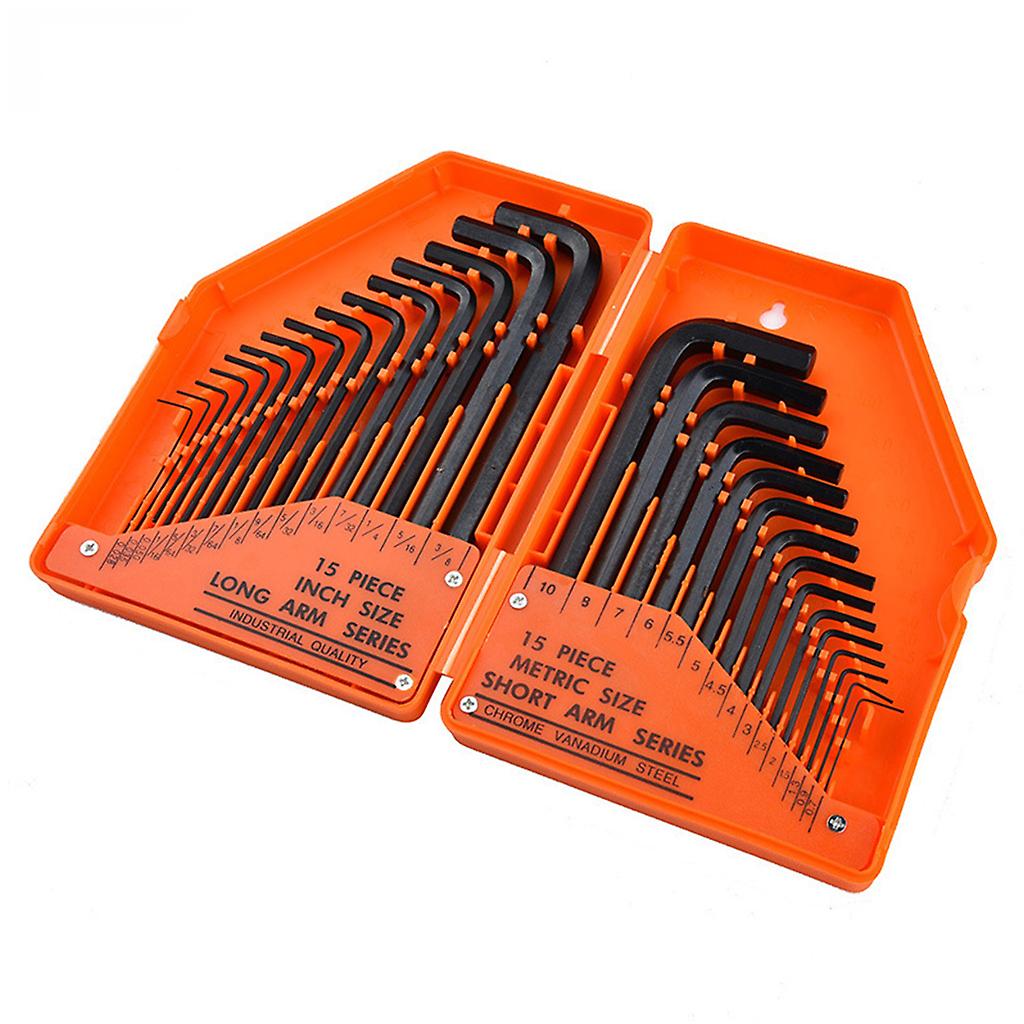30pcs Hex Key Allen Wrench Set 0.028"- 3/8" Inch & 0.7mm-10mm