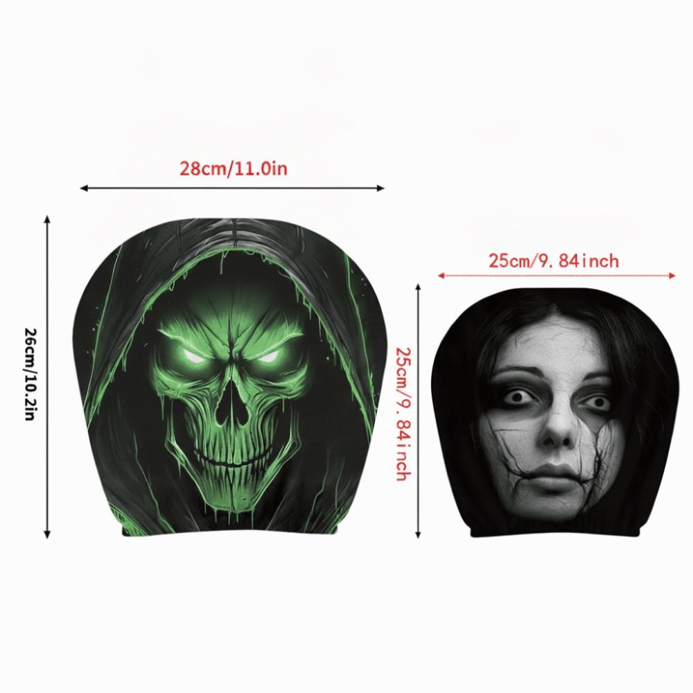 2PCS Skull Pattern Halloween Car Headrest Covers Auto Interior Decoration Cover Vehicle Interior