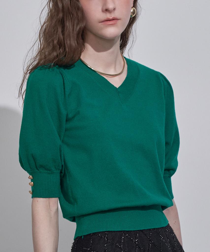 LENIC&MCCOY Daily Sleeve Button Detail V-Neck Knit Mm10Kn001Fcy