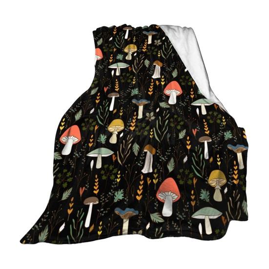 Mushroom Blanket Machine Washable Soft Flannel Blanket Warm Cozy Throw Blanket for Kids Adults Farmhouse Bed Sofa