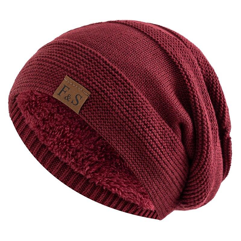 Neue Unisex-Slouchy-Wintermützen mit Pelzfutter für Männer und Frauen, warme Beanie-Mütze, lässige Label-Dekor-Winterstrickmützen