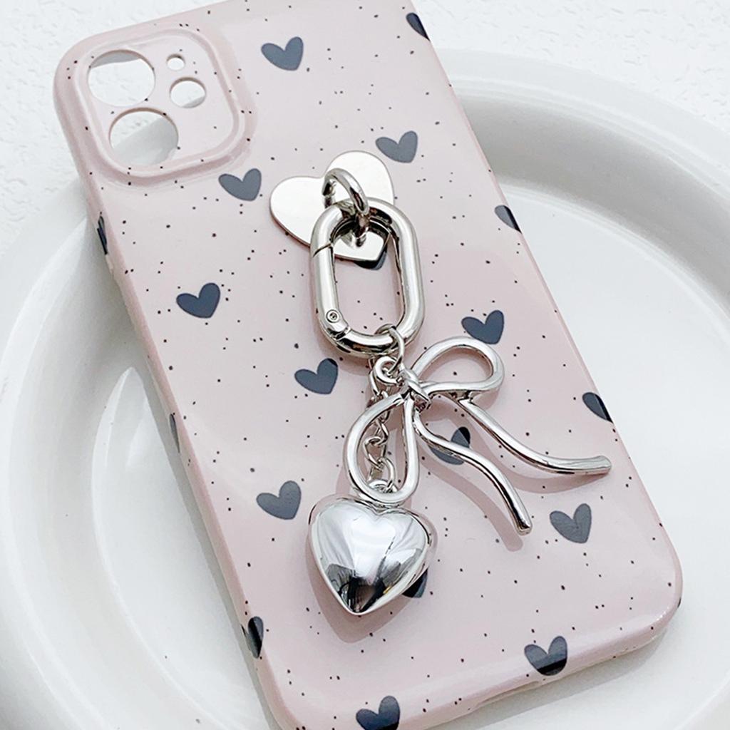 Fashion Heart Bowknot Charm Pendant Multifuntional Keychain Accessory Alloy Texture Perfect for Phone Case and Bag