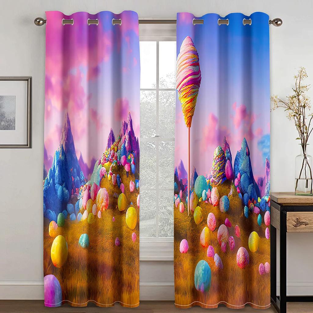 Fashion Dessert Ice Cream Lollipop Donut High Shading Curtain for Girls Bedroom Living Room Hotel Studio Window 2Panel Sunshad