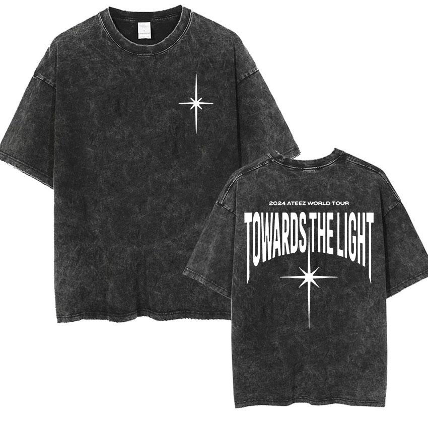 Vintage Washed Ateez Yunho Kpop Band Album 2026 TShirt Mens Women Hip Hop Loose Korean Fashion Short Sleeve T Shirt Streetwear