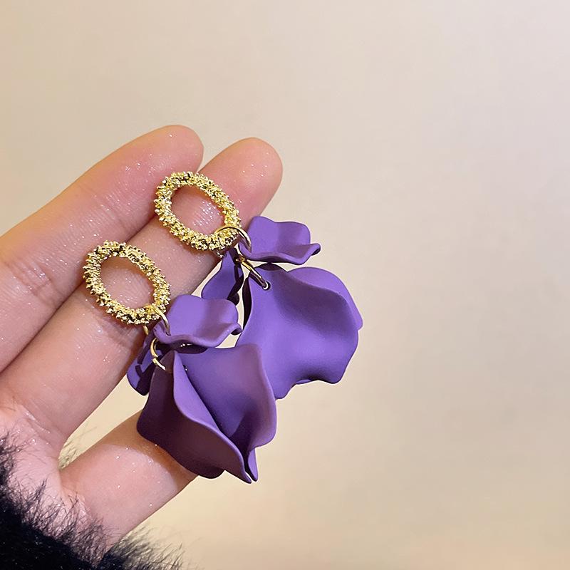 Purple Drip Heart Flower Stud Earrings: Fashionable, High-End, and Fresh for Summer.