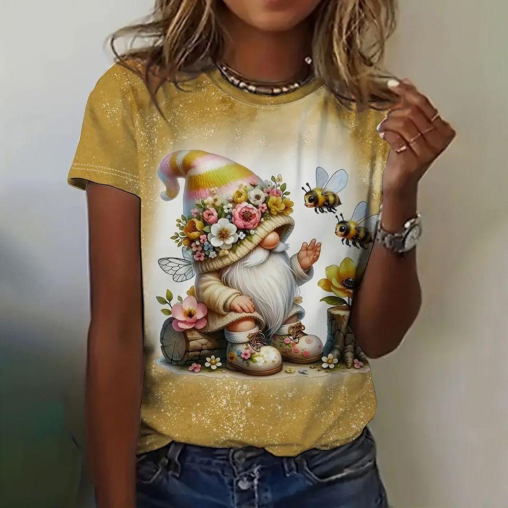 Summer Round Neck 3D Santa Claus Printed Top Fashionable Casual Short Sleeved Women's T-shirts