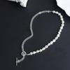 European and American Style OT Buckle Cuban Chain Freshwater Pearl Necklace Half Chain Half Pearl Splicing Necklace Niche Design Collarbone Chain