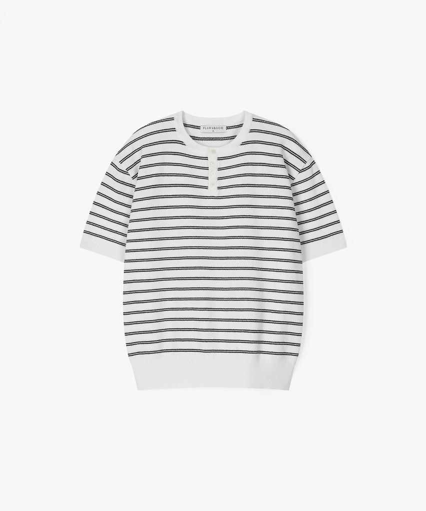 Peullojeulum Stripe Henleyneck Cotton Knit Ivory