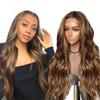 Long Curly Hair Large Waves Gradient Black and Brown Front Lace Headband Realistic and Breathable