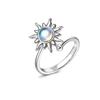 Inel Rotativ Pentru Femei Sunflower Moonstone Silver Adjustable Ring Jewelry Gift Box