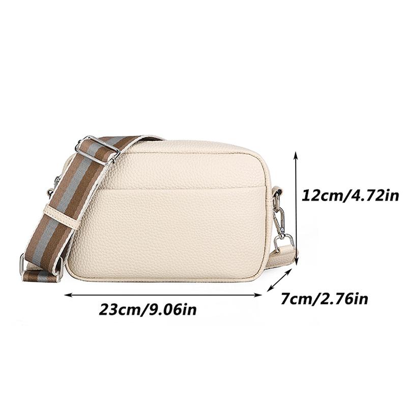 New Solid Color Multi-layer Women Sling Crossbody Bag PU Leather Wide Strap Shoulder Bag