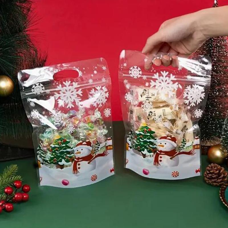 50pcs Snowman Cookie Baking Packaging Bags Candy Snack Gift Bag Xmas Tree Snowflake 2024 Christmas New Year Party Decorations