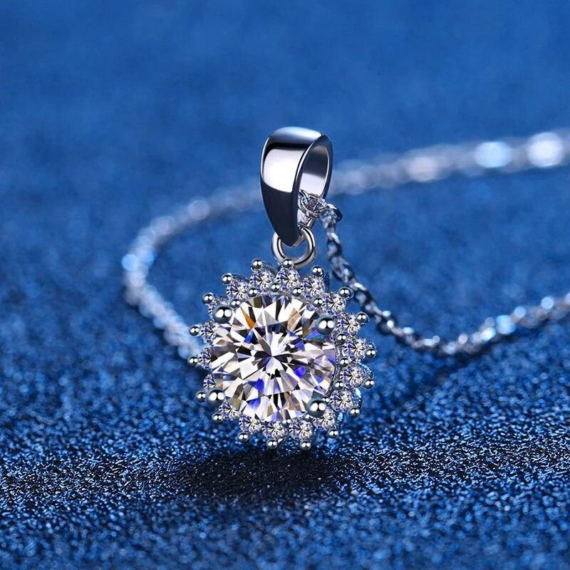 D Color 5CT Certified Moissanite Necklace Solid Sterling Silver Sunflower Diamond Pendant Necklace for Women Promise Wedding Jewelry