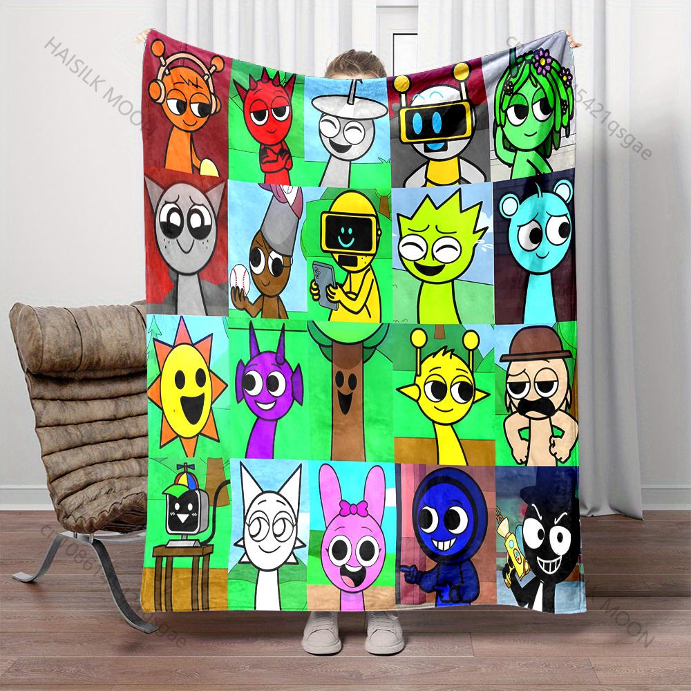 1 pièce Couverture imprimée S-Sprunki de dessin animé Chaude Douce et Confortable Couverture pour la Maison le Voyage le Canapé le Lit le Camping le Pique-nique les Voitures Couverture de Protection