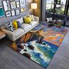 Colorful Lighthouse Ocean Waves Painting Style Area Rug Suitable for Use As an Anti-slip for Living Room Bedroom Sofas