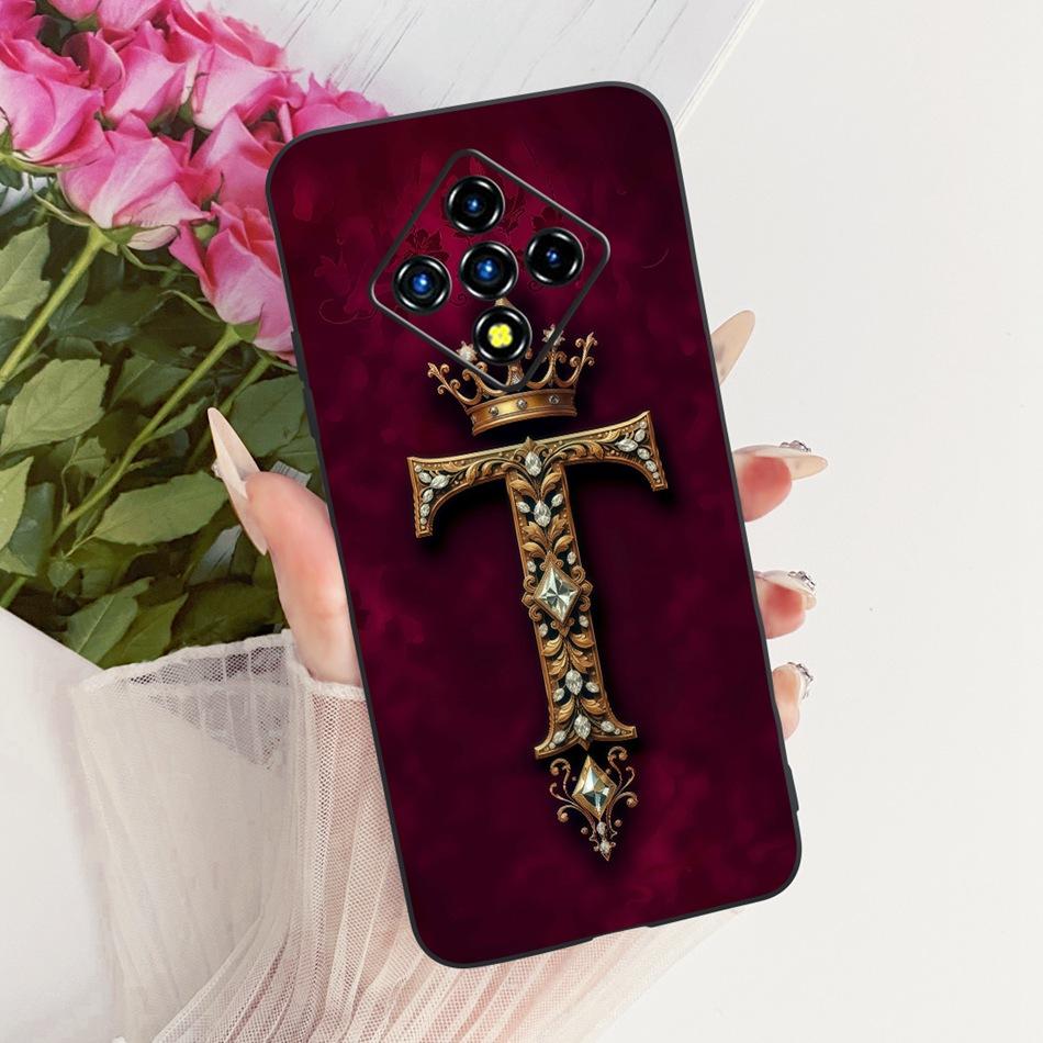 For Infinix Zero 8 8i X687 X687B Royal Crown Initial Letter Couple Phone Case For Infinix Zero8 Zero8i Black Silicon Soft Bumper
