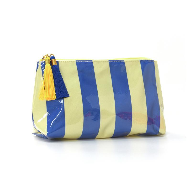 Pvc Striped Cosmetic Bag Makeup Bag With Fringe And Zipper Waterproof Travel Toiletry Bag Makeup Brush Case