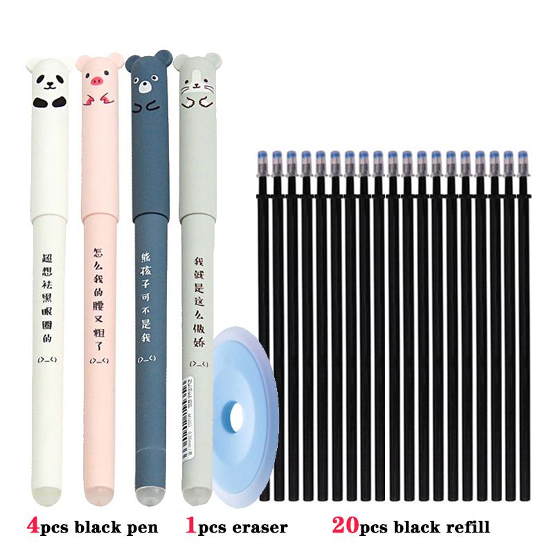 25ks/šarže Cartoon Bear Gel Pen Magic Erasable Pen Náplň do pera 0,5 mm Čierny Modrý atrament pre kancelárske školské písacie potreby Kawaii Písacie potreby